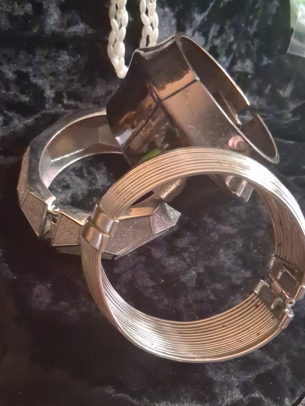 Mixed Metallic Bangle Bracelet Set - Silver Tones .all 3 Clampers